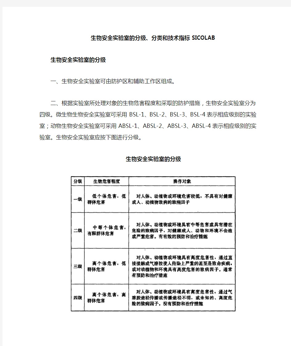 生物安全实验室的分级、分类和技术指标