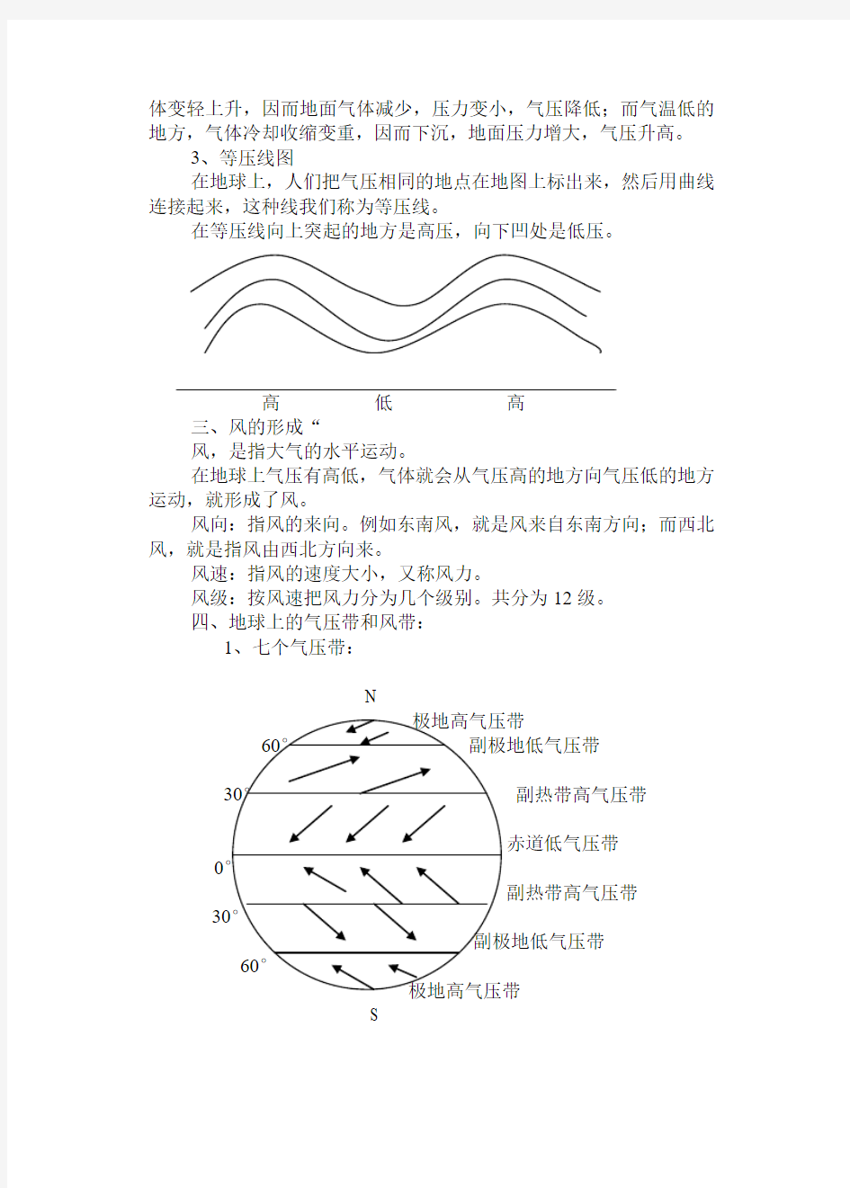 七年级地理气压、风和气压带
