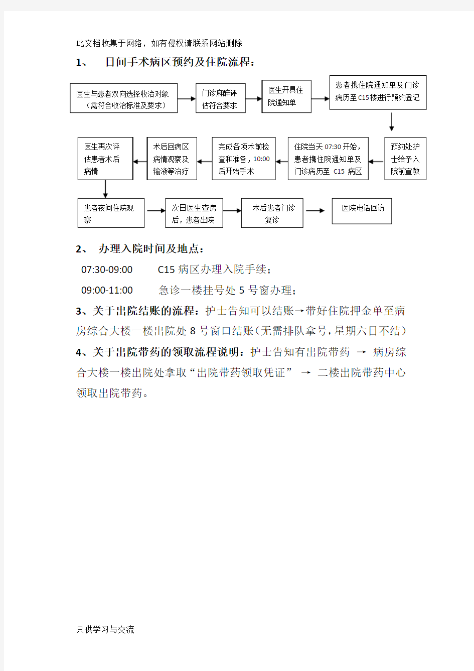 日间手术病房患者术前准备须知