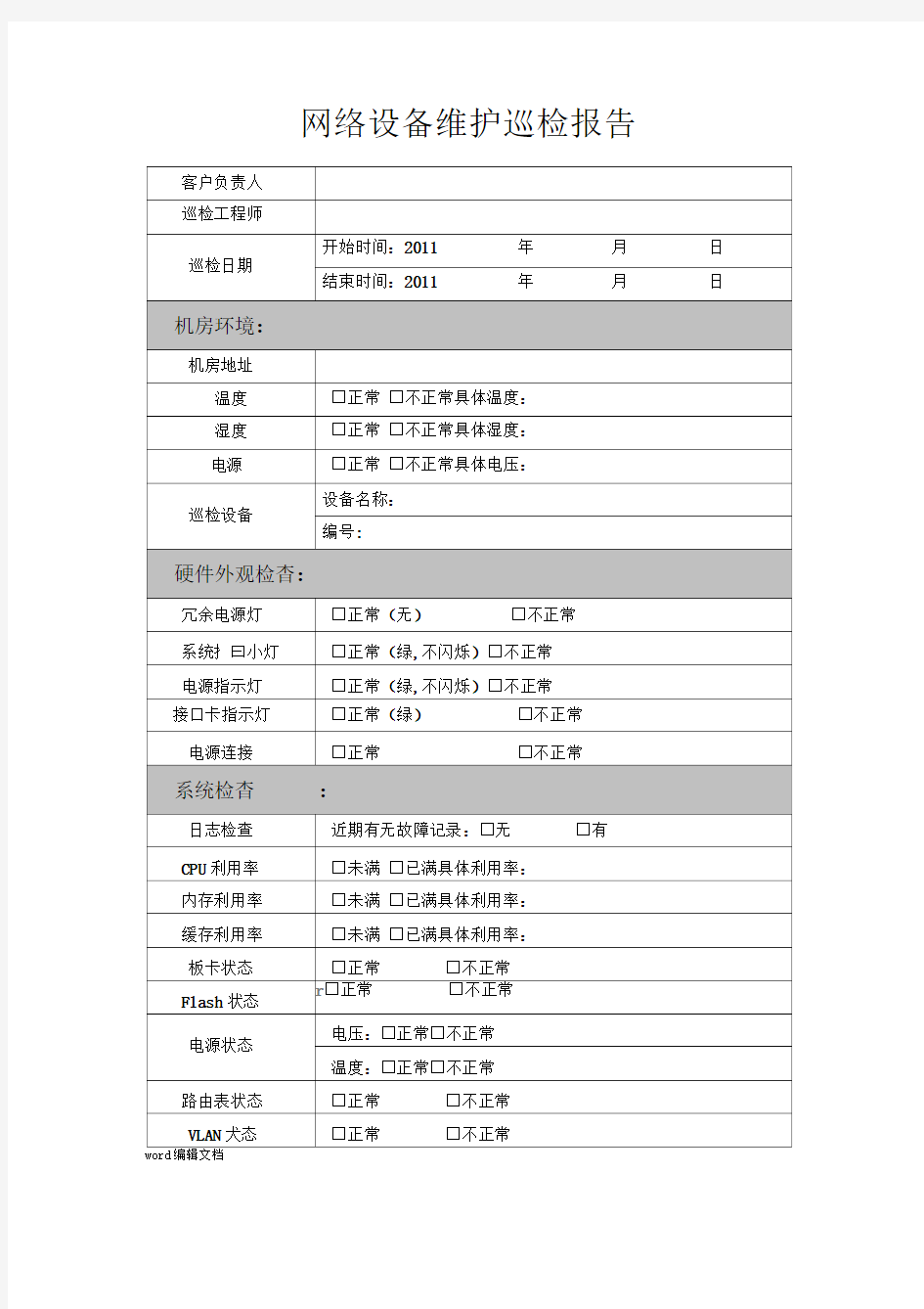 网络设备维护巡检报告