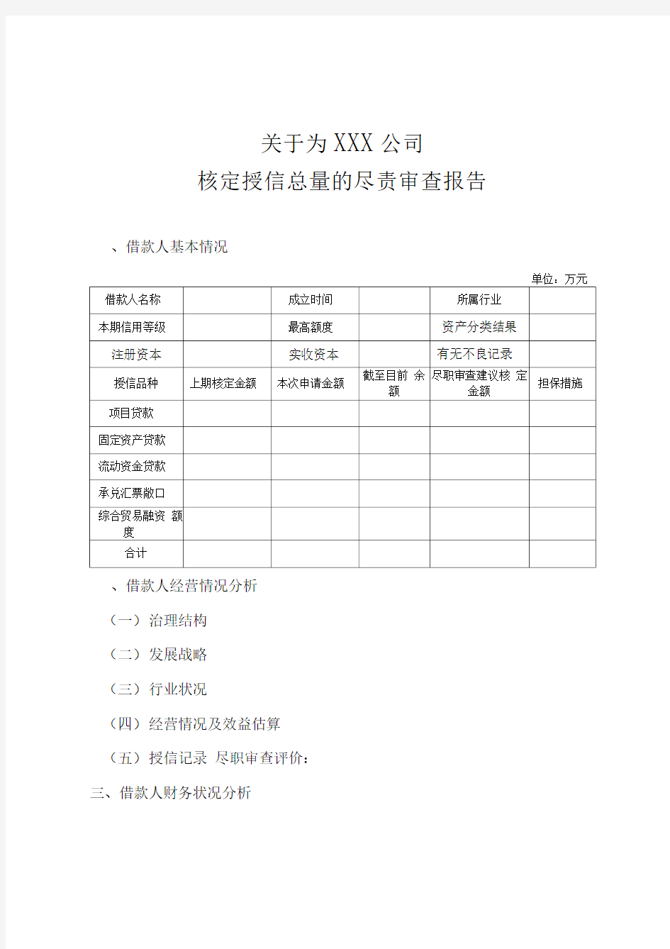 授信审查报告模板