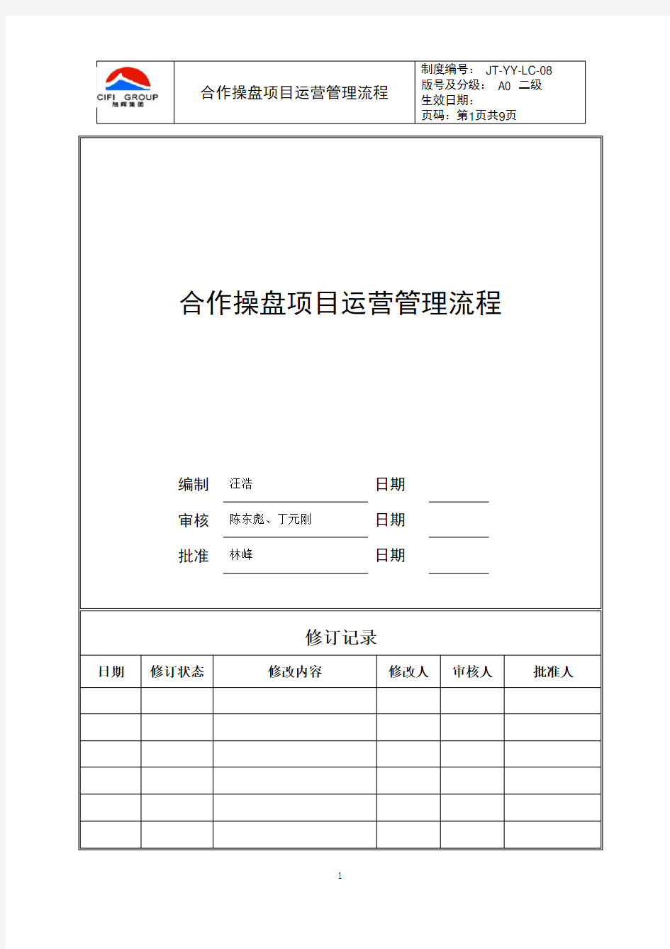 房地产合作操盘项目运营管理流程(A0)