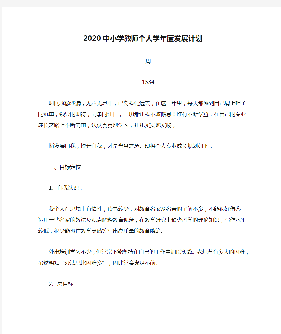 2020中小学教师个人学年度发展计划