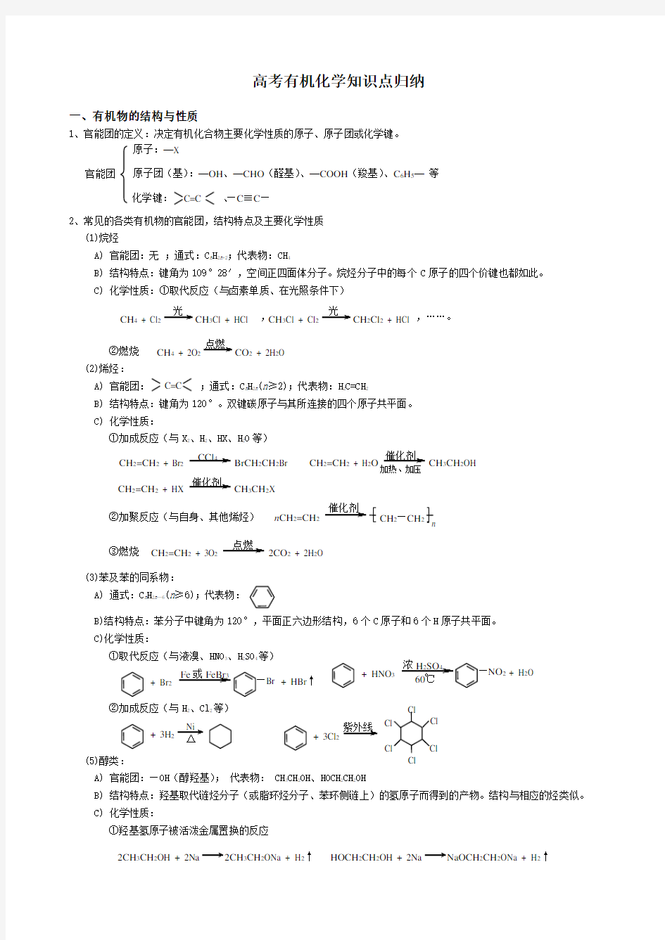 高考必修化学有机化学知识点归纳