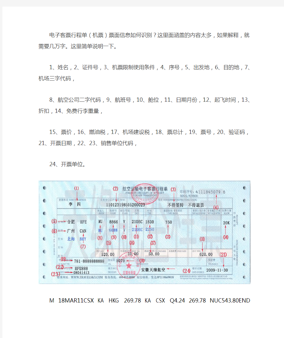 读懂国际航班电子客票行程单