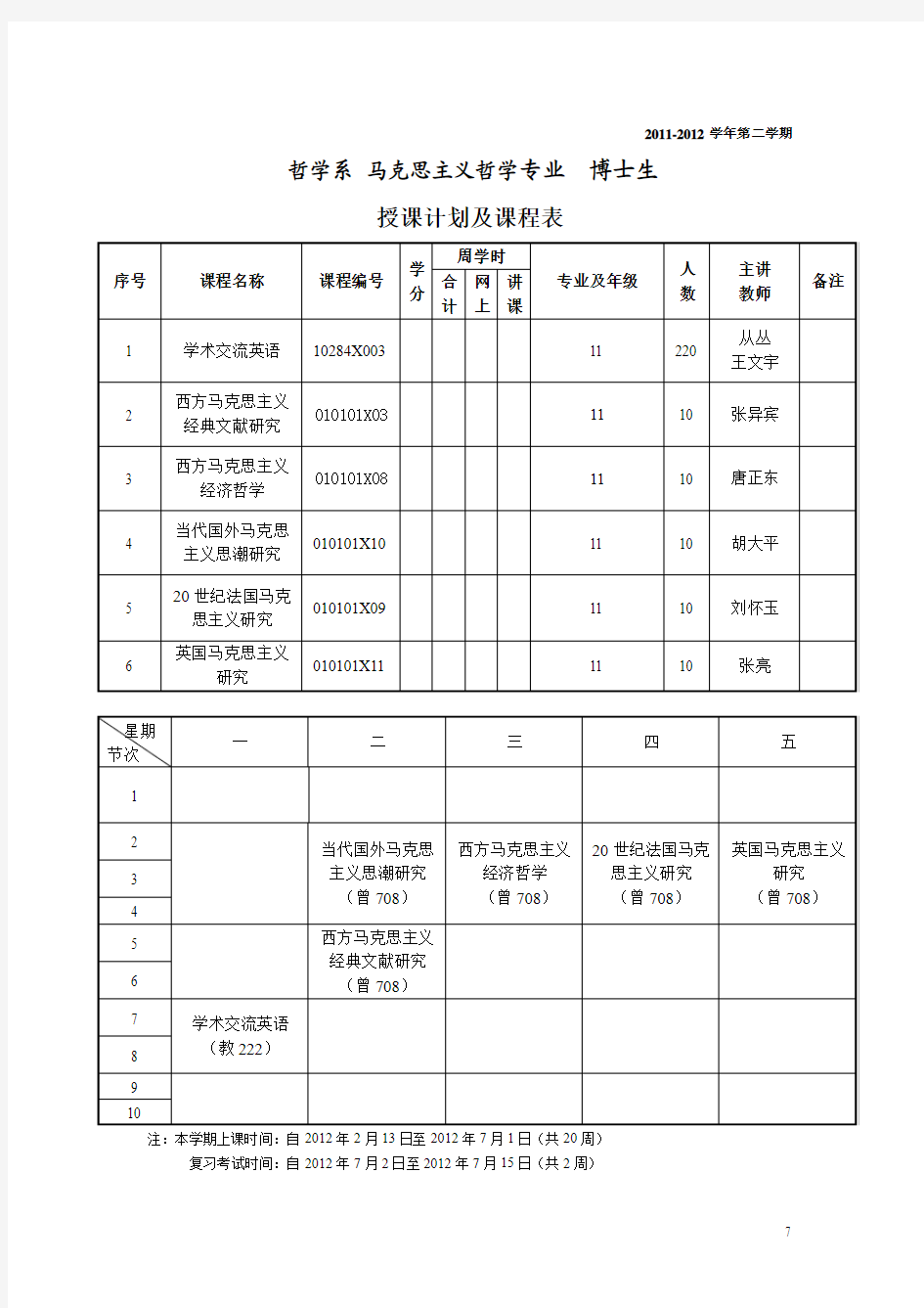 南京大学博士课程表