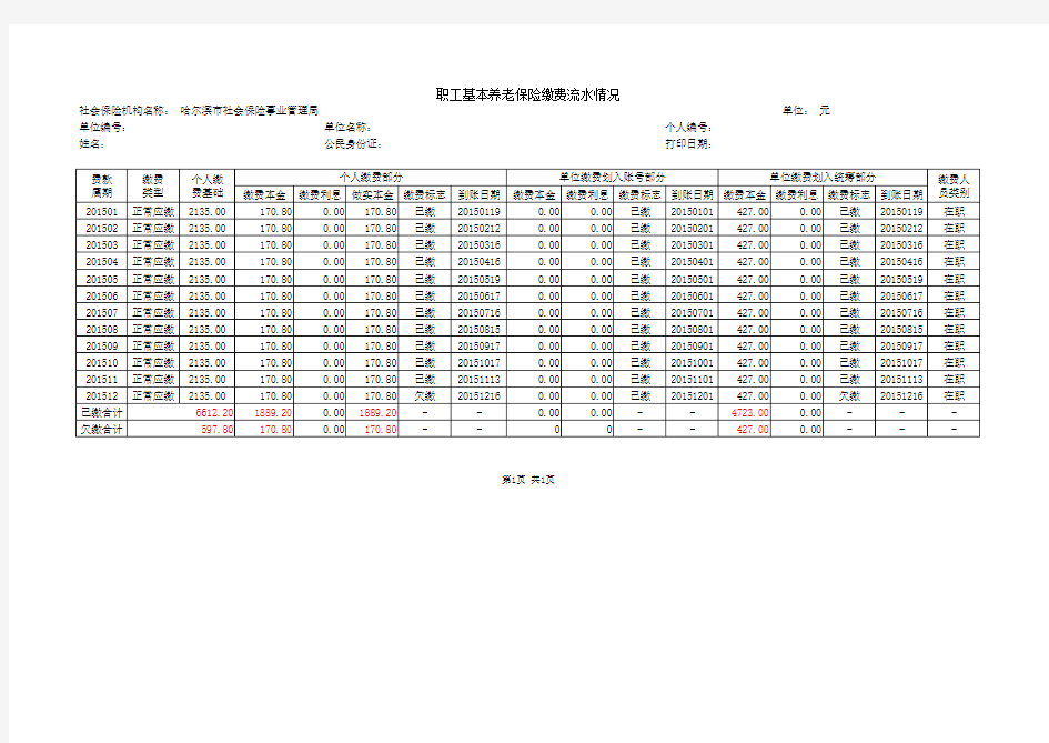 职工基本养老保险缴费流水情况