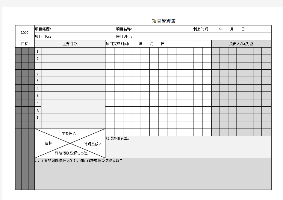 一页纸项目管理表-打印版