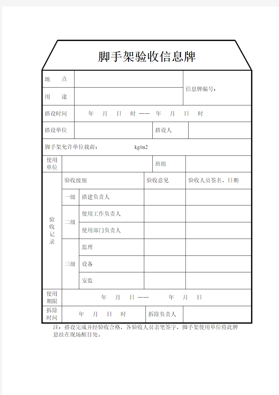 脚手架验收信息牌