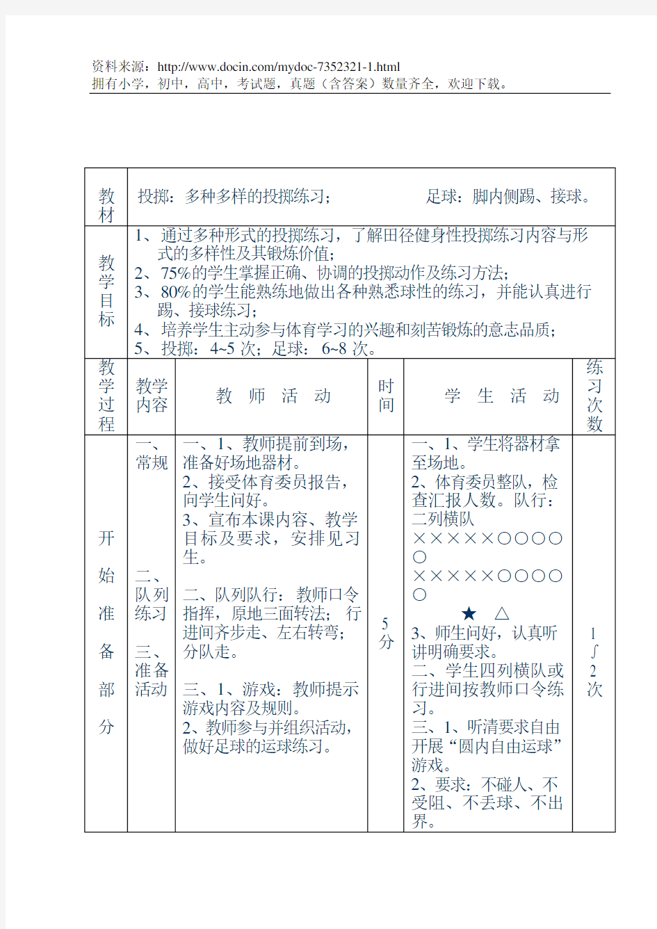 【教案全集】初中体育课教案全集