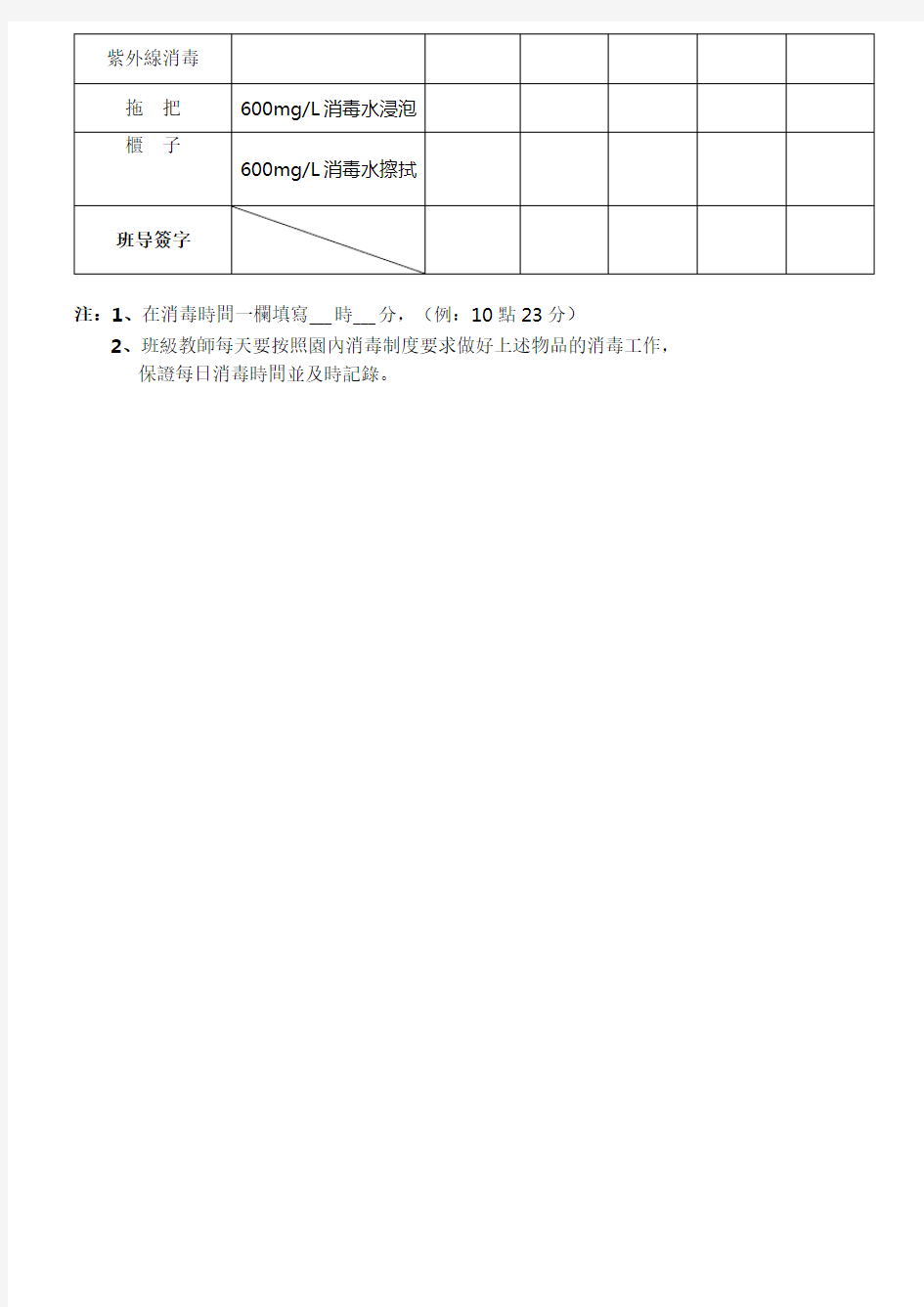 班级日常消毒记录表