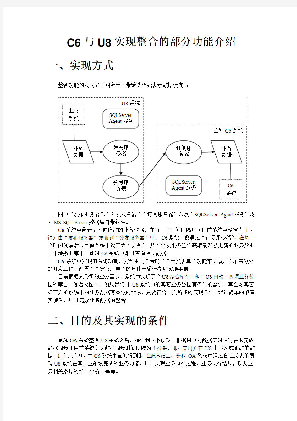 金和C6与U8实现整合部分功能介绍