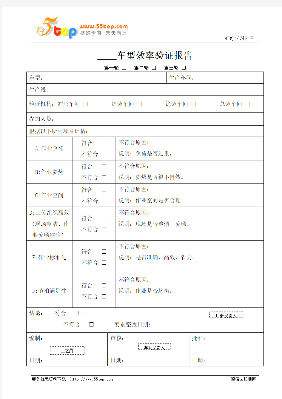 汽车专用工装验证报告核查表范例