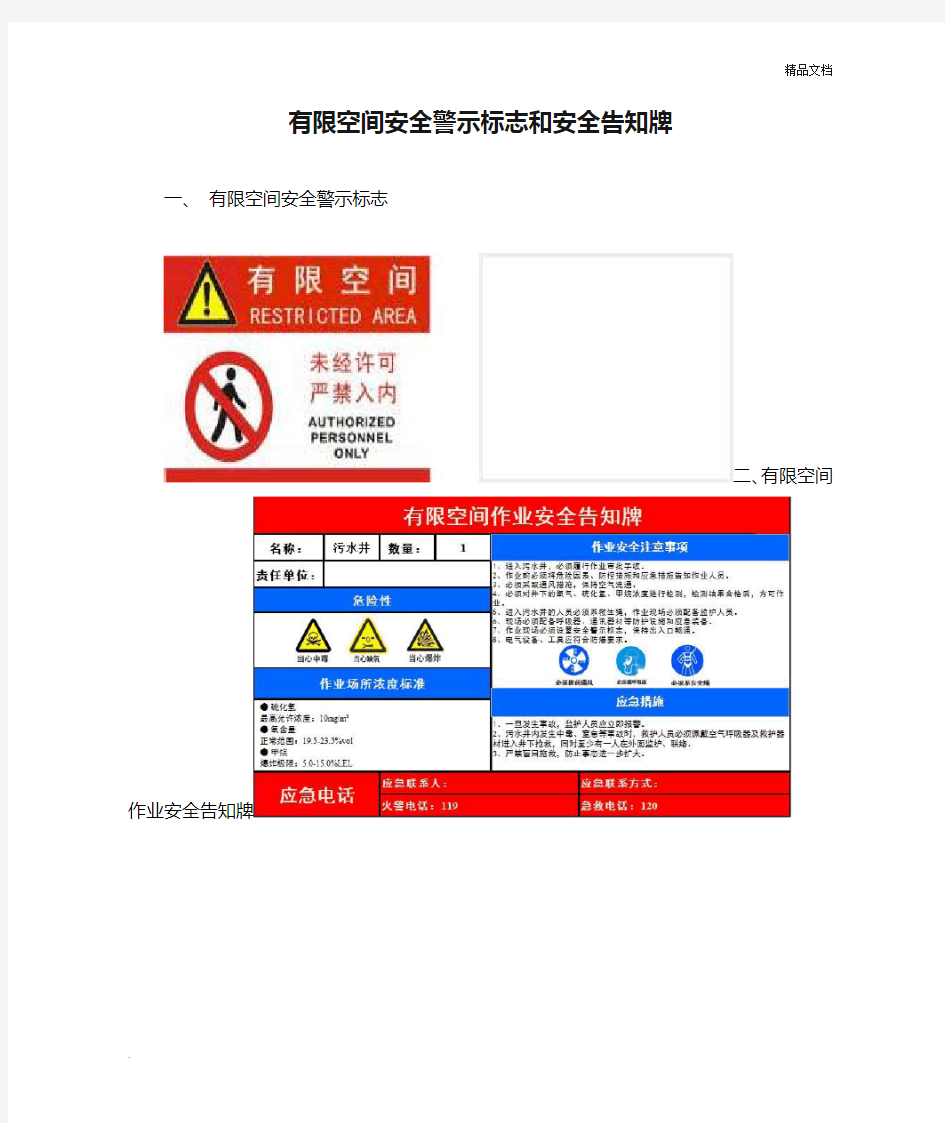 有限空间安全警示标志和安全告知牌(样式)