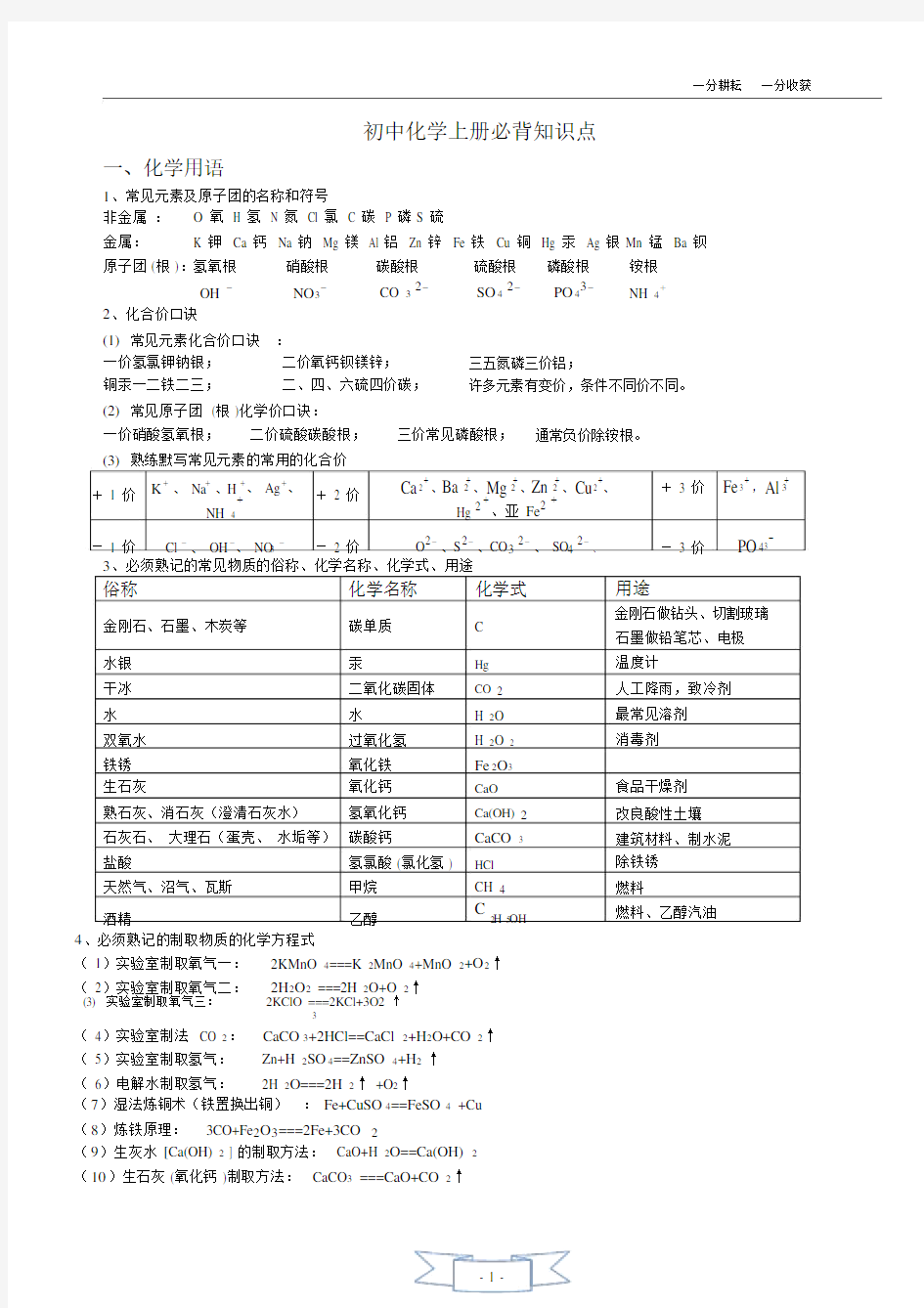 (完整版)初三化学上册必背知识点(精华).doc
