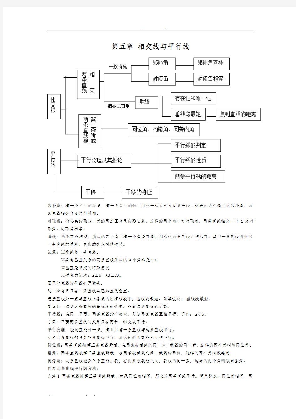 相交线与平行线知识点及测试题精选(含答案)