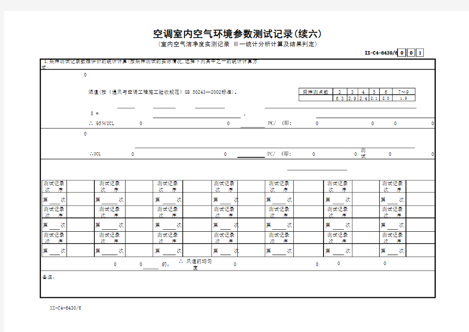 空调室内空气环境参数测试记录(七)