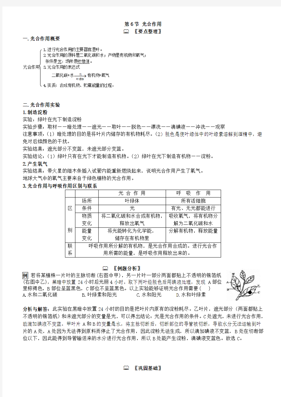 2020-2021学年浙教版八年级科学下册讲义：第3章-第6节-光合作用