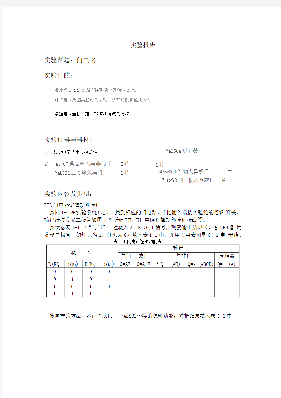 门电路实验报告