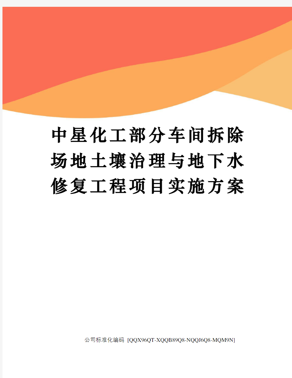 中星化工部分车间拆除场地土壤治理与地下水修复工程项目实施方案