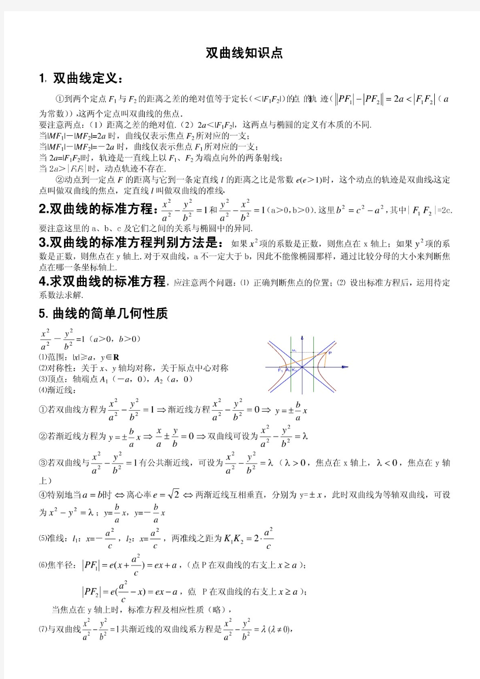 双曲线知识点及题型总结精华