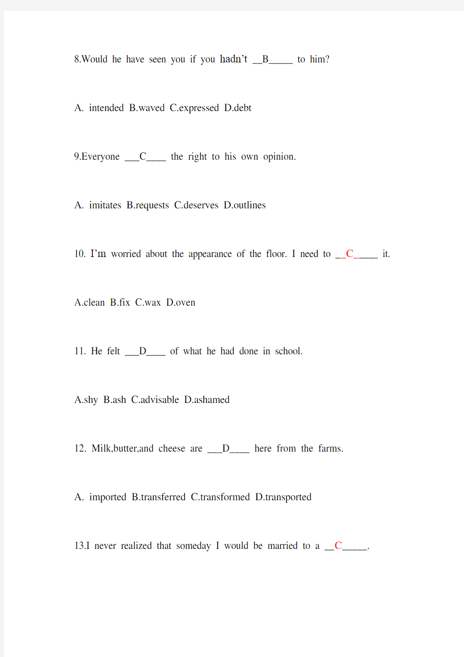 大学英语四级练习题单项选择题