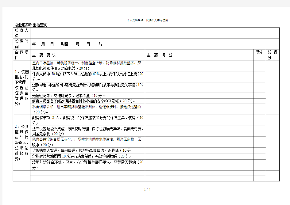 物业服务质量检查表[001]