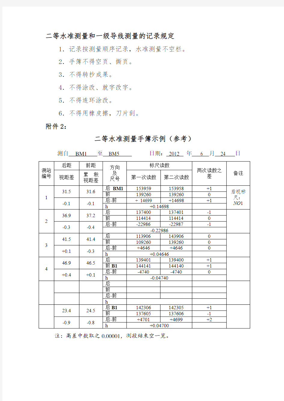 二等水准测量记录规定.