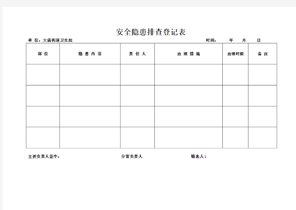 卫生院安全隐患排查登记表