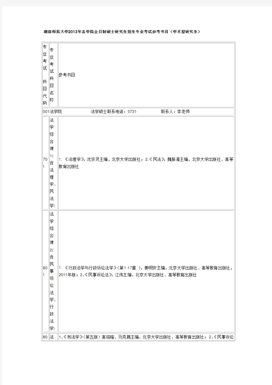 湖南师范大学研究生参考书目