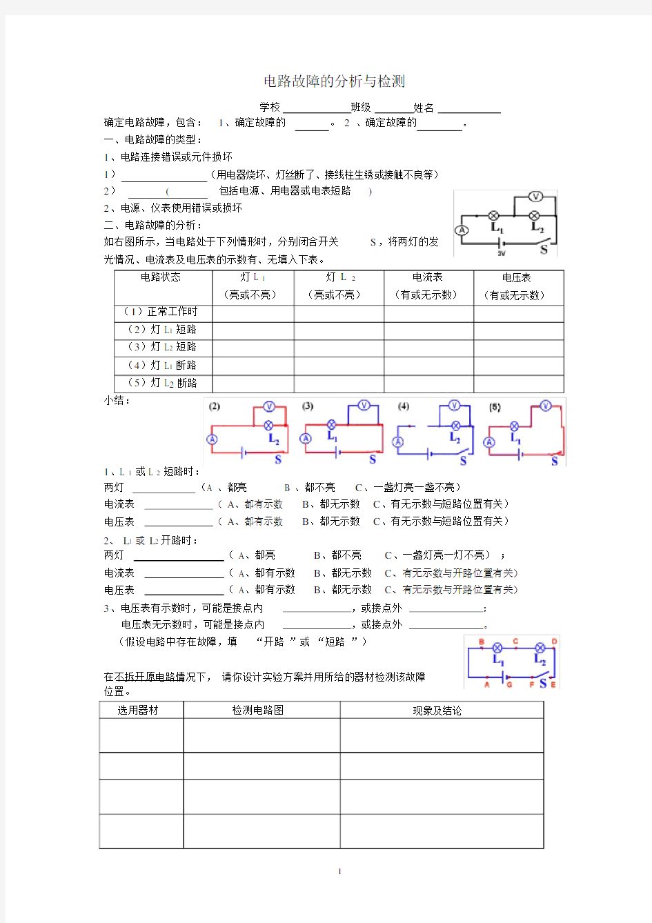 (完整版)电路故障分析专题.docx