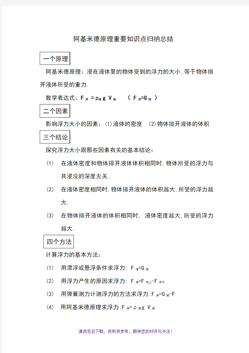 阿基米德原理重要知识点