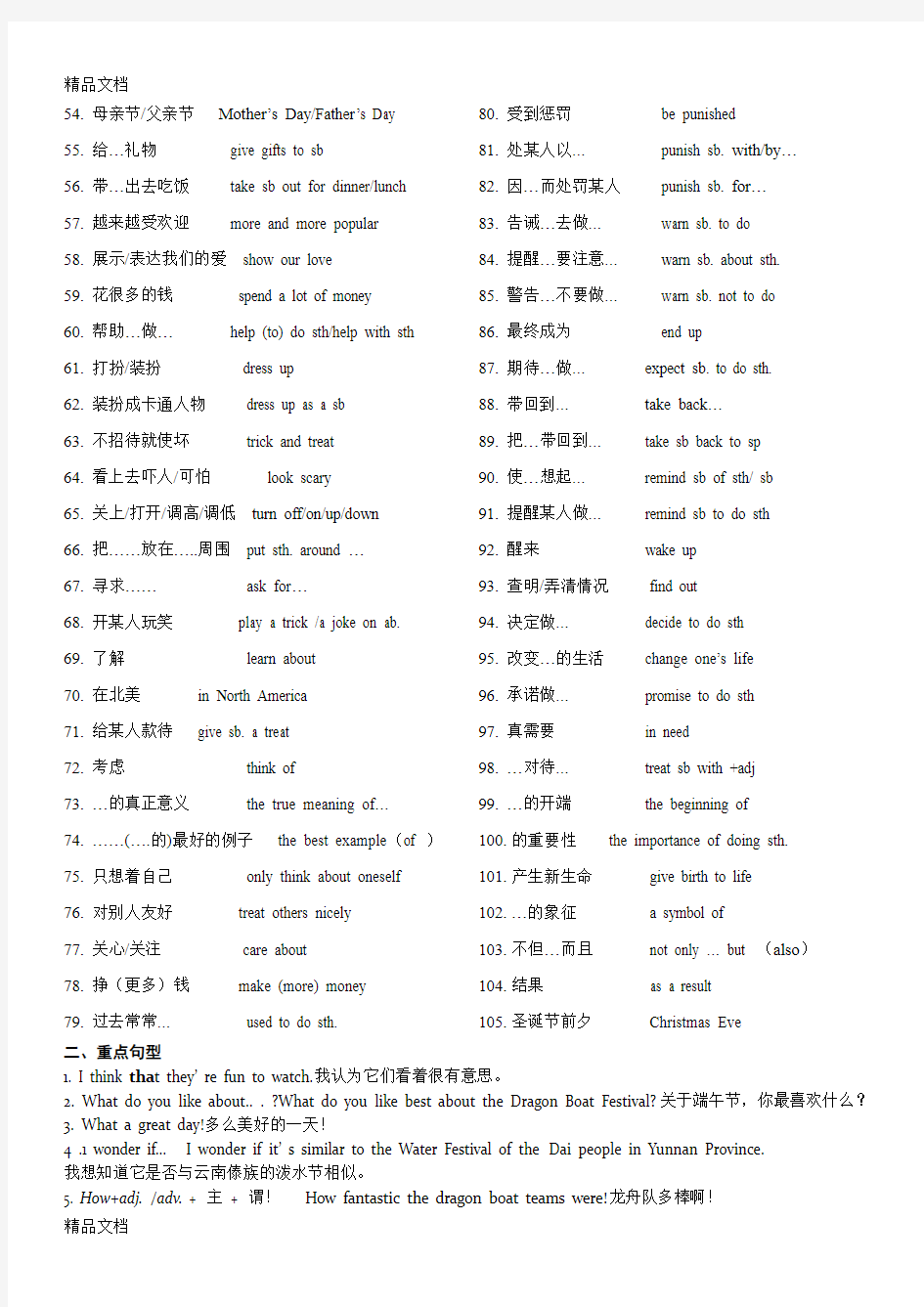 最新人教版九年级新目标英语第二单元知识点归纳