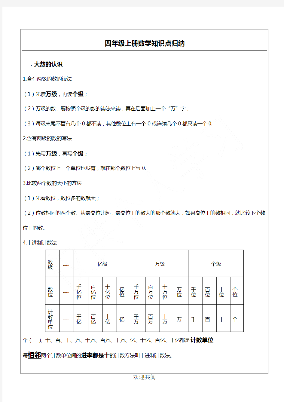 (完整版)四年级上册数学知识点归纳