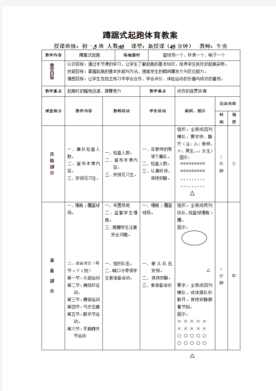 蹲踞式起跑体育教案