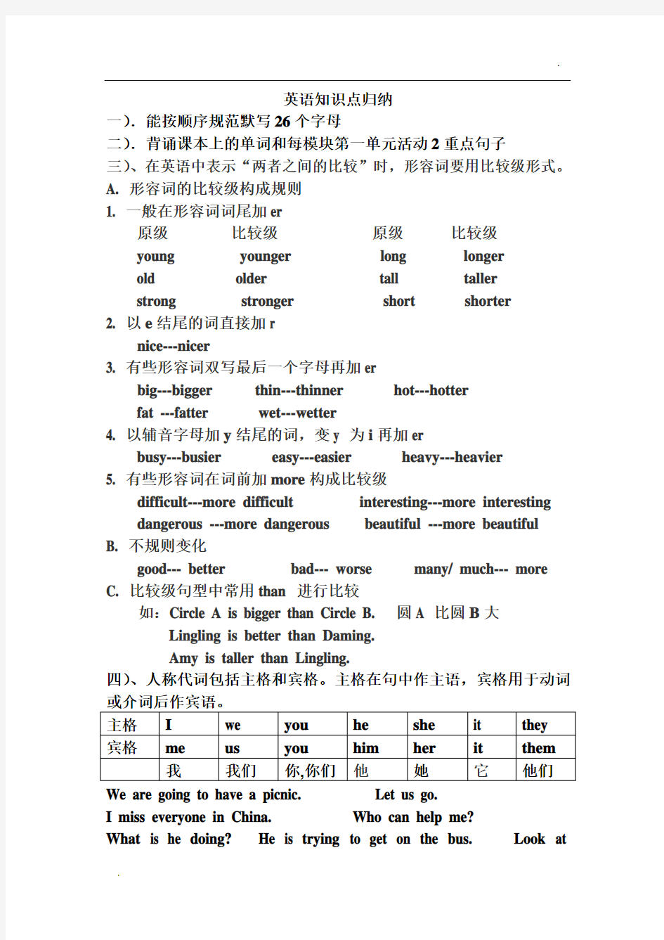 四年级下英语知识点归纳