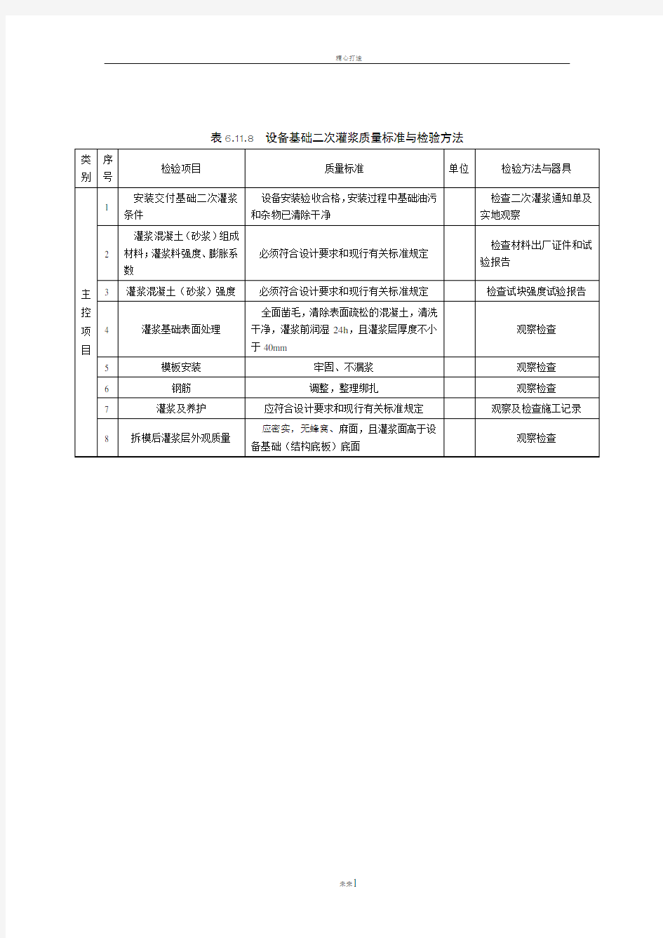 设备基础二次灌浆质量标准与检验方法