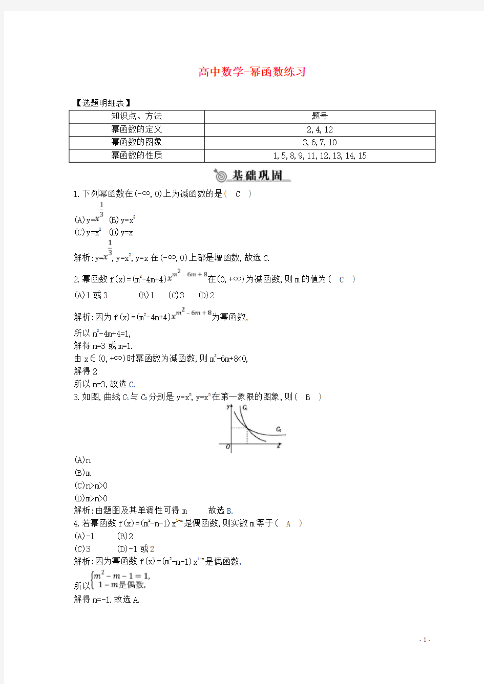 高中数学-幂函数练习