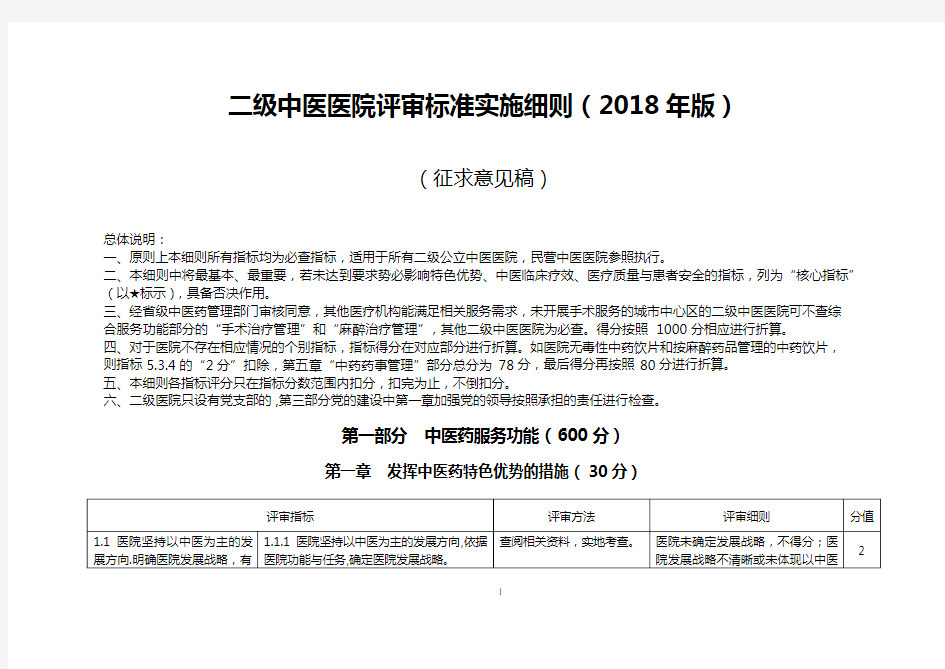 二级中医医院评审细则2018年版