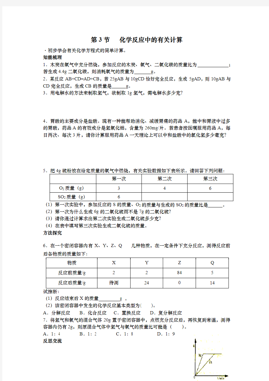 鲁教版九年级化学学案：5.3化学反应中的有关计算