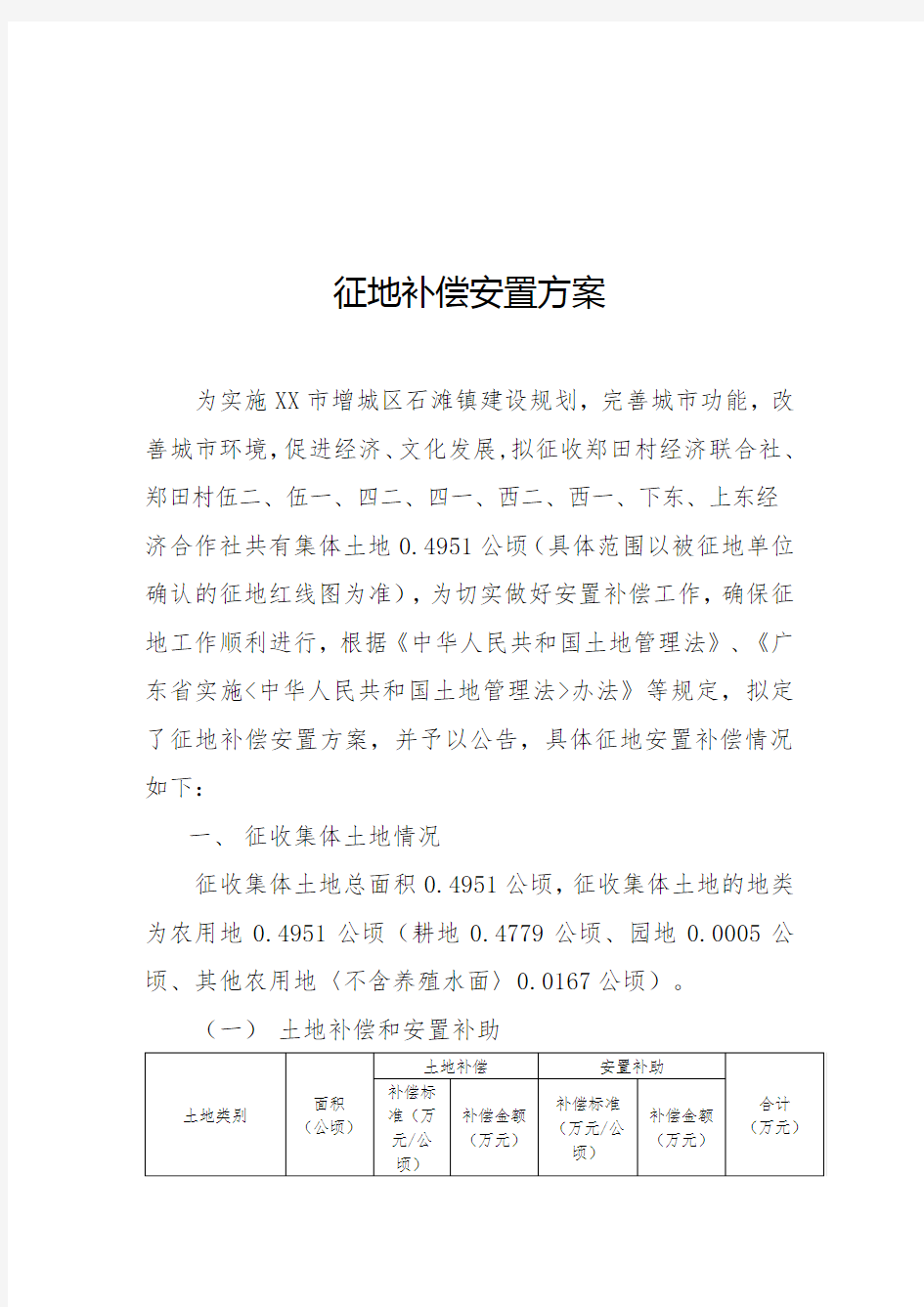 征地补偿安置方案