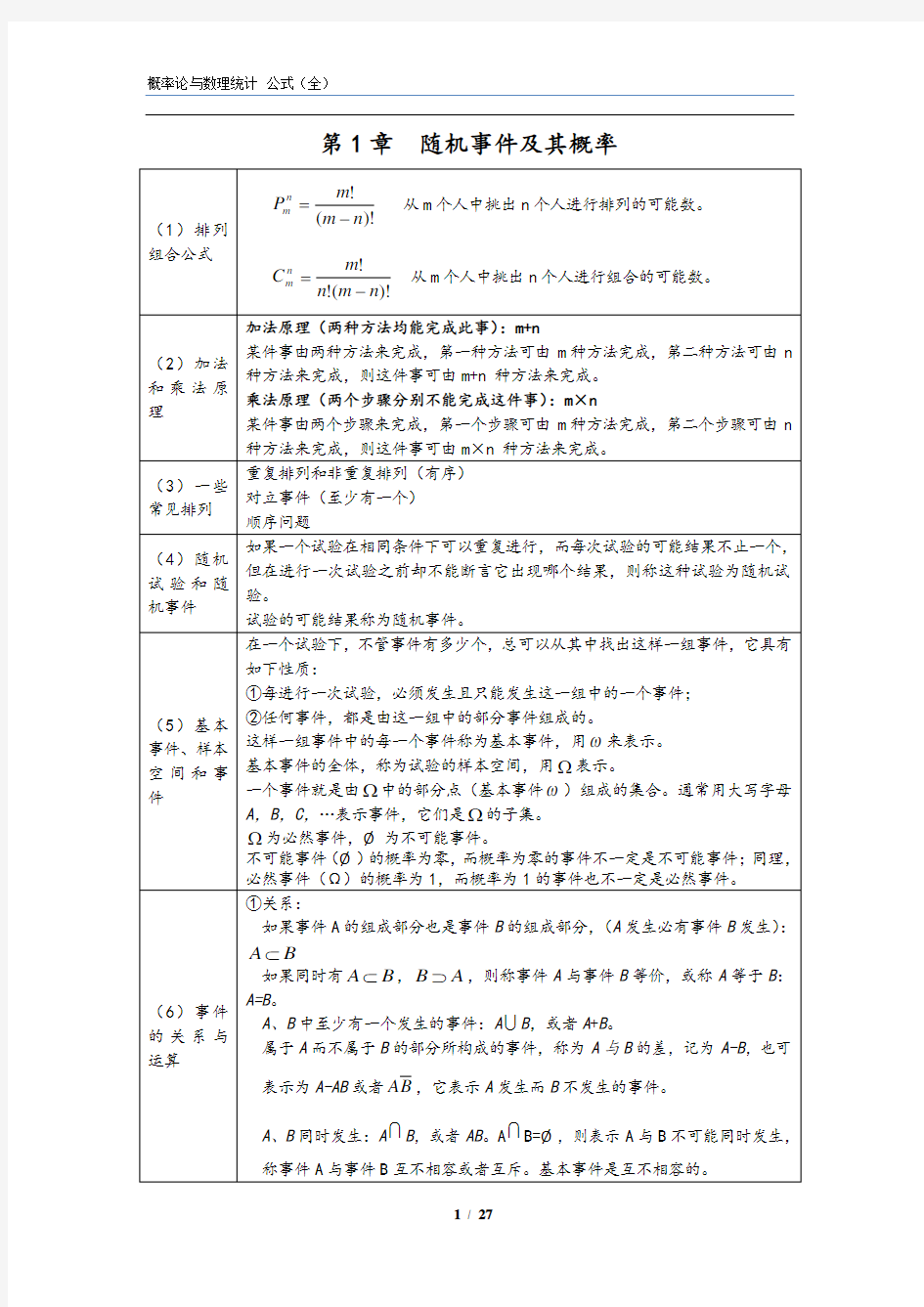 概率论与数理统计公式整理(完整版)