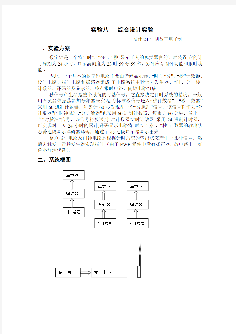 24时制数字电子钟设计