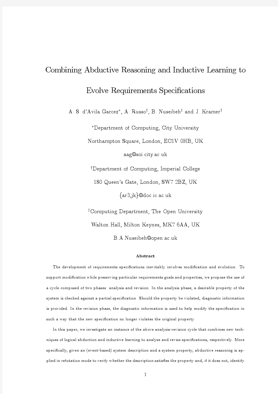 Combining abductive reasoning and inductive learning to evolve requirements specifications