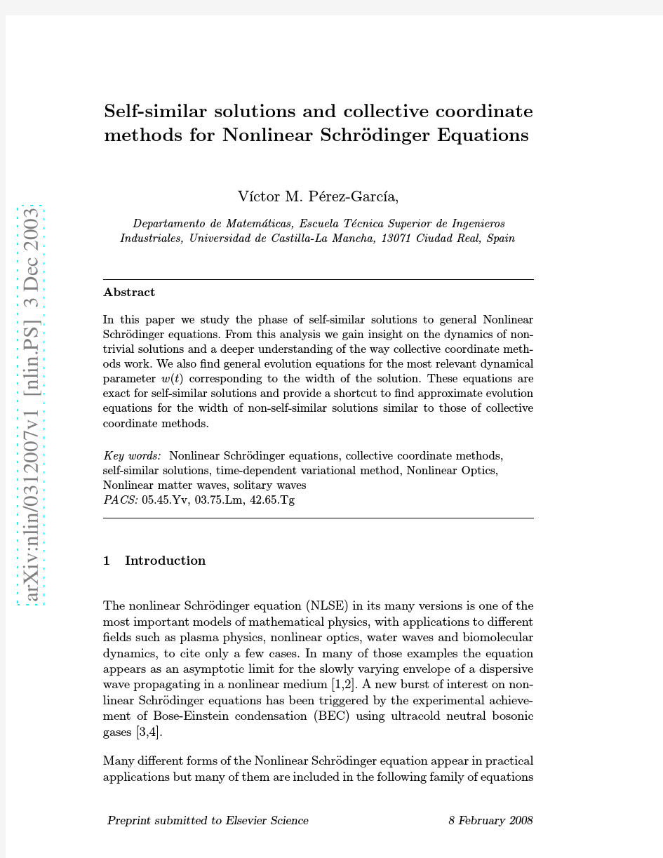 Self-similar solutions and collective coordinate methods for Nonlinear Schrodinger Equation
