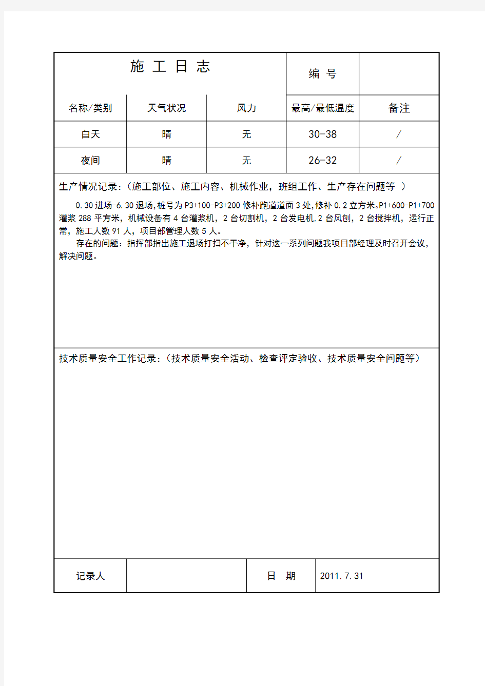 施 工 日 志