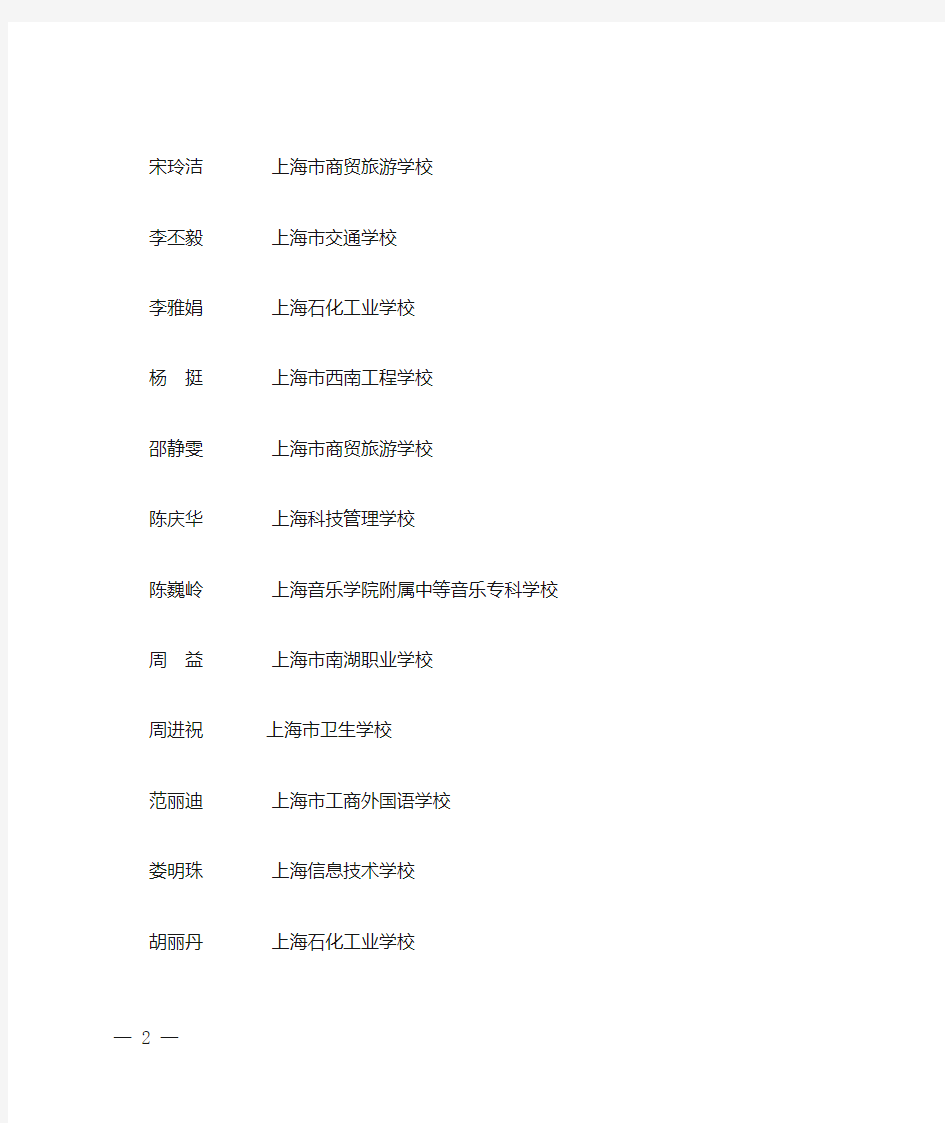 上海市中等职业学校第六届教师教学法改革交流评优活动获奖名单