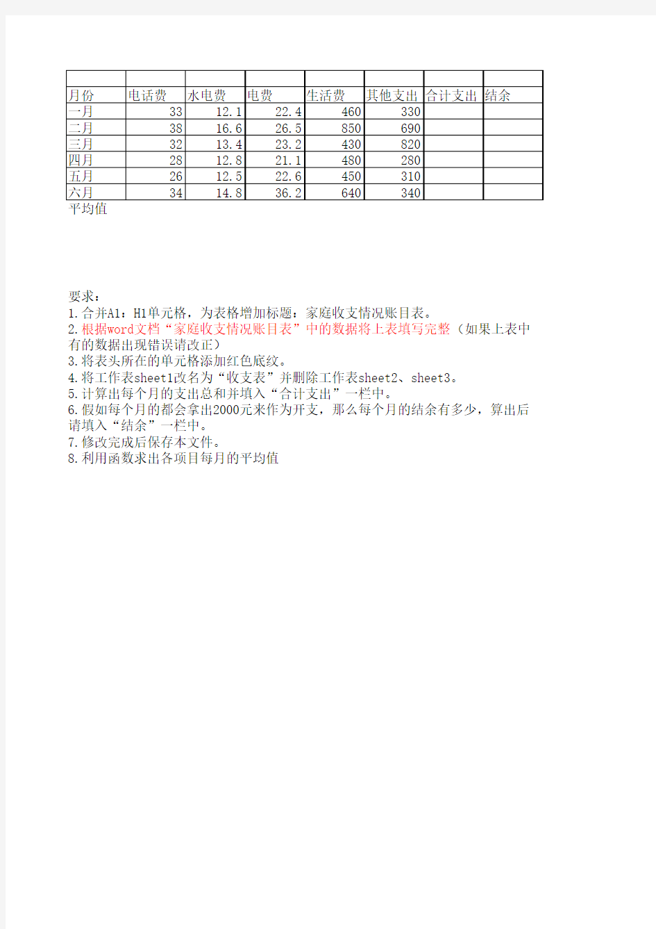 家庭收支情况账目表