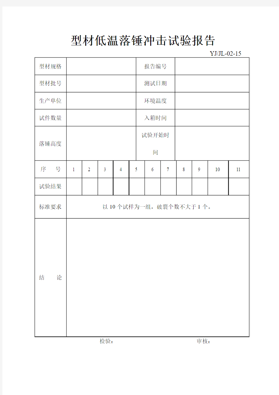 型材低温落锤冲击试验报告