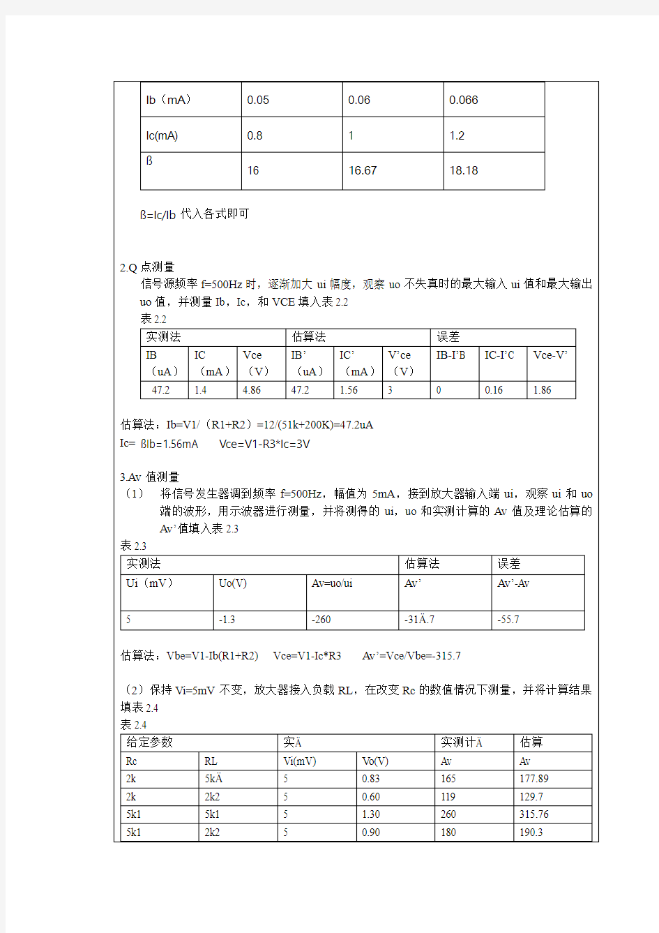 武汉大学单级放大电路实验报告